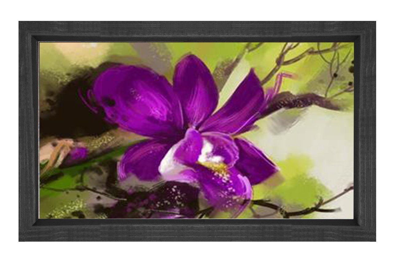 Mor Menekşe Çiçekleri Tablosu Siyah Ahşap - 45x30