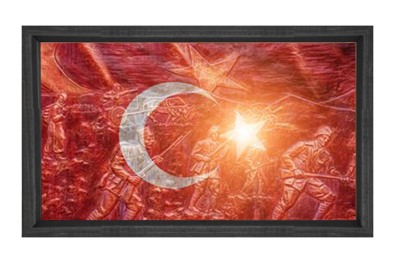 Çanakkale Savaşı Türk Bayrağı Tablosu Siyah Ahşap Çerçeve - 50x90