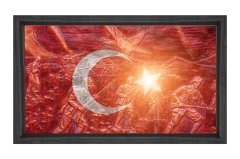 Çanakkale Savaşı Türk Bayrağı Tablosu Siyah Ahşap Çerçeve - 50x90