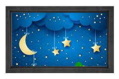 Gece Yıldızları Ve Ay Tablosu Siyah Ahşap Çerçeve - 40x60