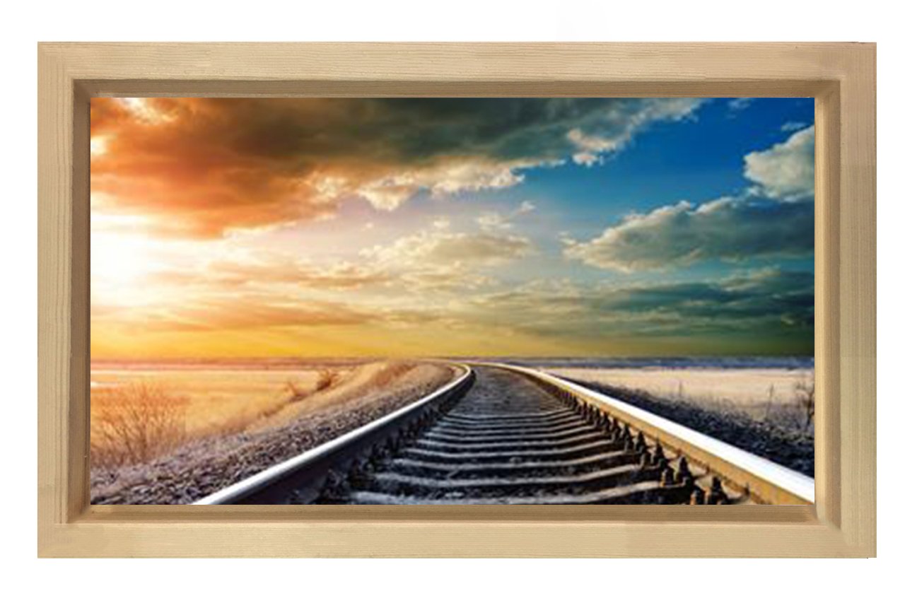 Derinlikli Tren Rayları Manzarası Tablosu Naturel Ahşap Çerçeve - 50x90