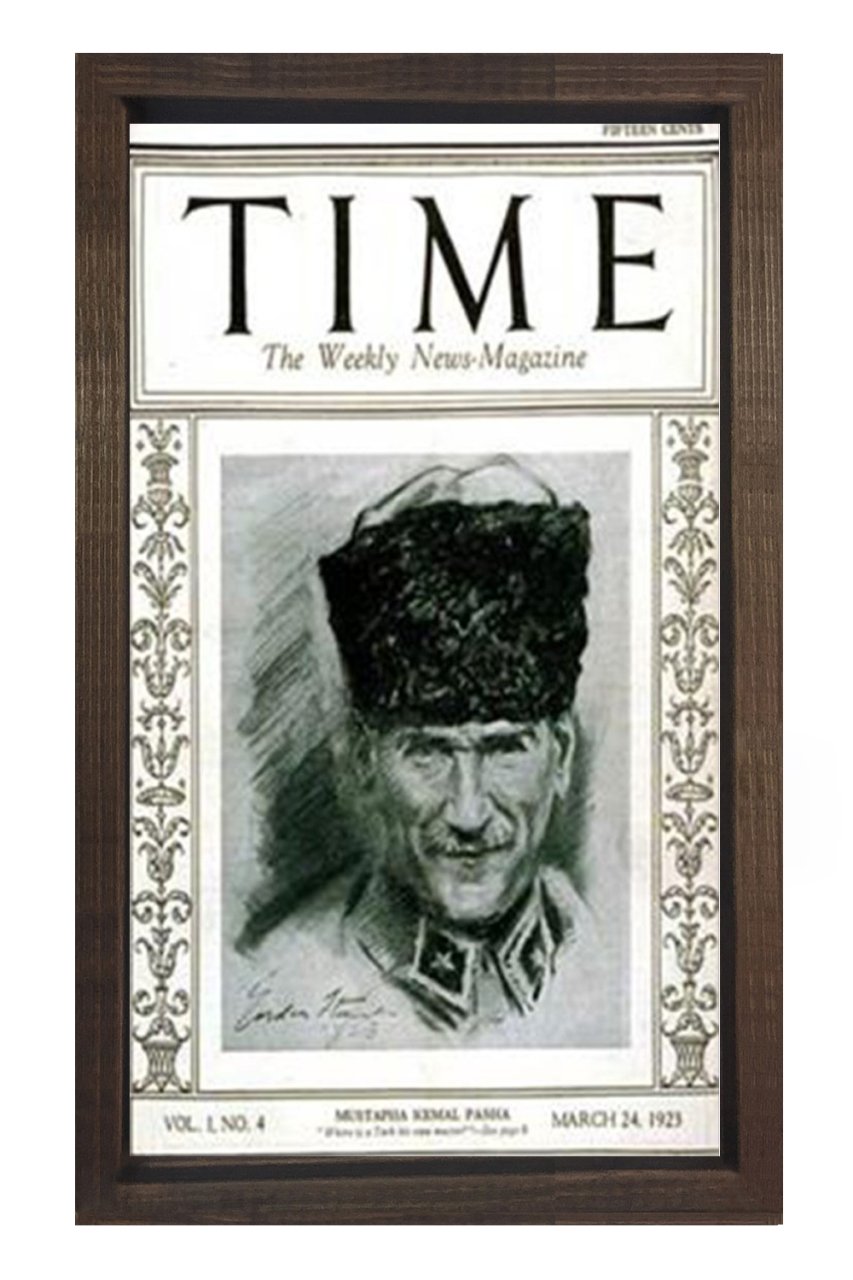 Atatürk Times Kapağı Tablosu Kahverengi Ahşap - 70x100