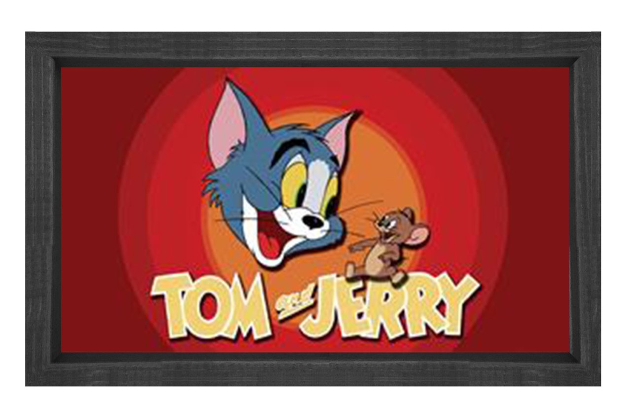 Tom ve Jerry Tablosu Siyah Ahşap Çerçeve - 50x90