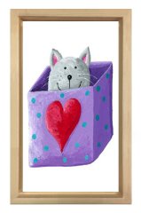 Kalpli Kedi Tablosu Naturel Ahşap Çerçeve - 100x150