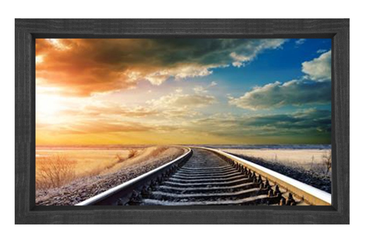 Derinlikli Tren Rayları Manzarası Tablosu Siyah Ahşap Çerçeve - 100x150