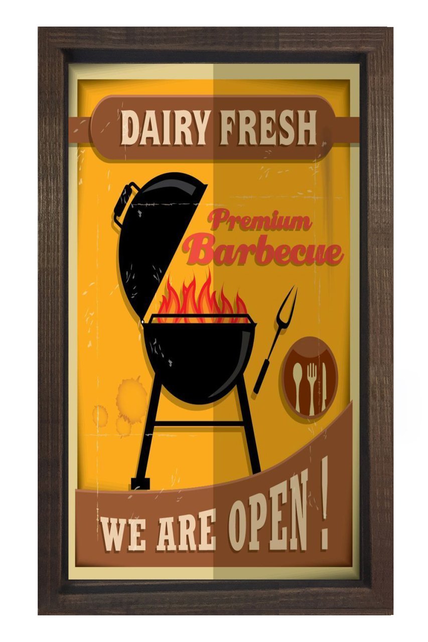 Barbekü Vintage Afiş Tablosu Kahverengi Ahşap Çerçeve - 40x60
