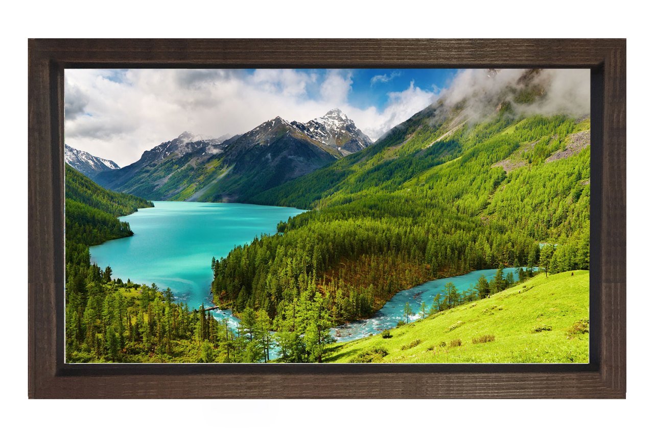Göl ve Dağ Manzarası Tablosu Kahverengi Ahşap Çerçeve - 40x60