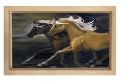 Yarışan Atlar Tablosu Naturel Ahşap Çerçeve - 100x150