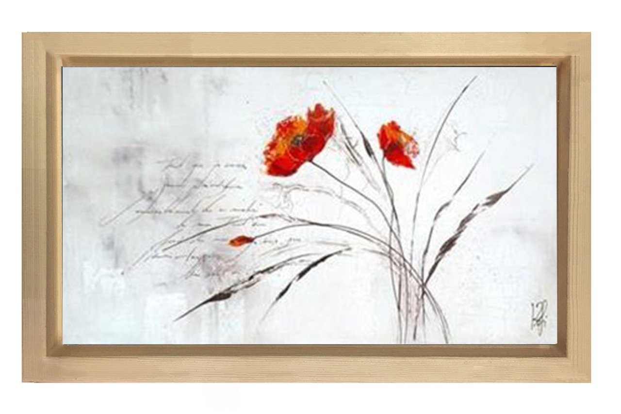 Kırmızı Gelincik ve Beyazlık Tablosu Naturel Ahşap Çerçeve - 100x200