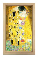 Gustav Klimt Kiss Tablosu Naturel Ahşap Çerçeve - 50x90
