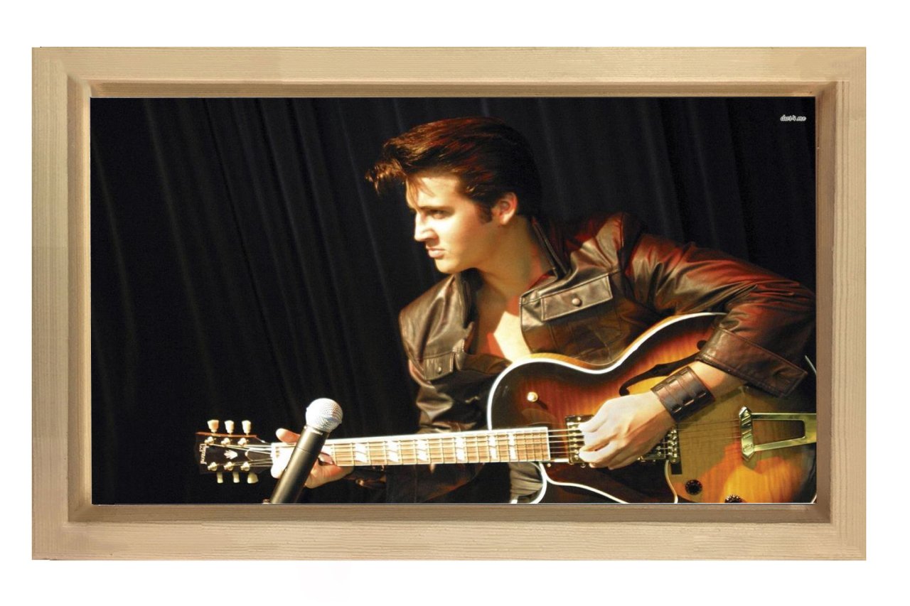 Elvis Presley ve Gitar Tablosu Naturel Ahşap Çerçeve - 100x150