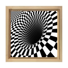 Siyah Beyaz  Hortum Soyut Tablosu Naturel Ahşap Çerçeve - 30x30