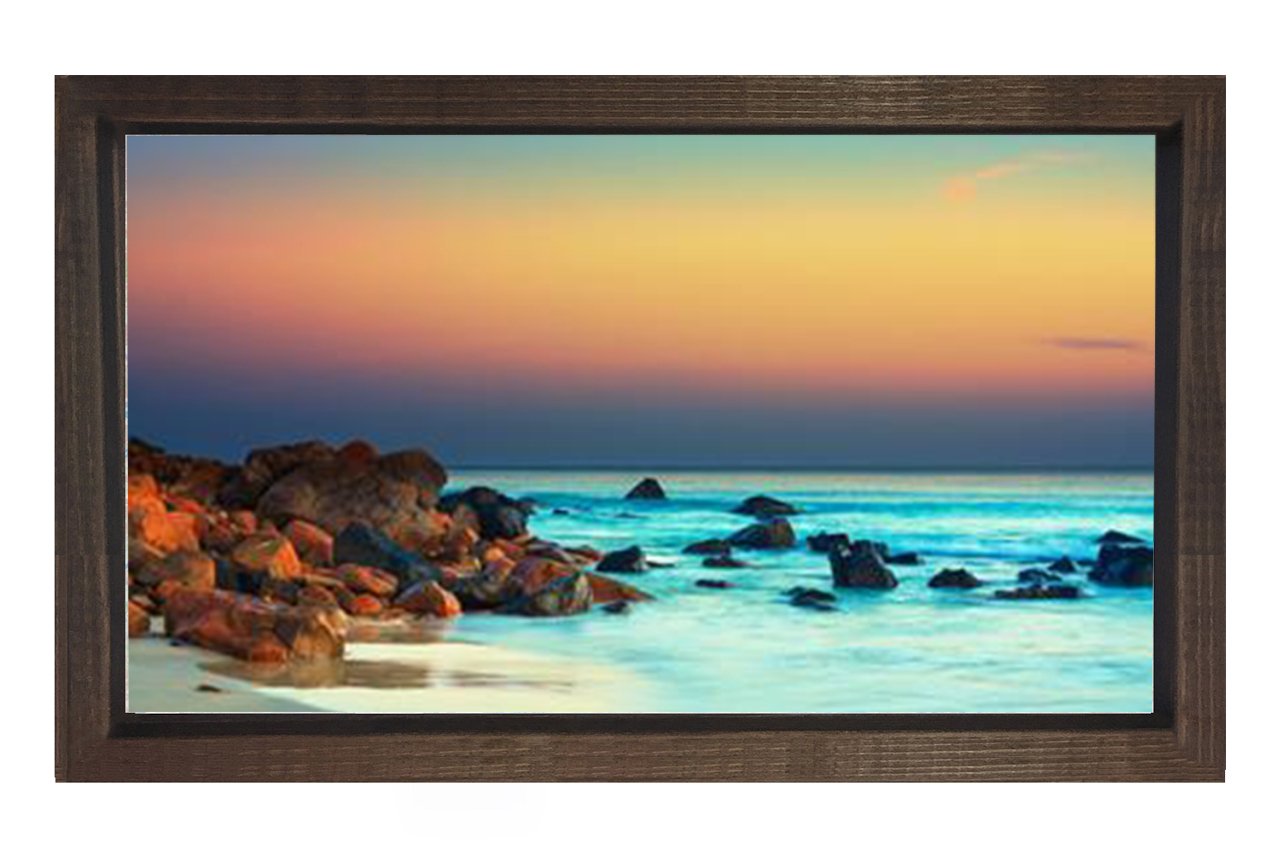 Deniz Kayalık Manzarası Tablosu Kahverengi Ahşap Çerçeve - 100x200