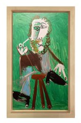 hombre sentado con pipa Tablosu Naturel Ahşap Çerçeve - 40x60