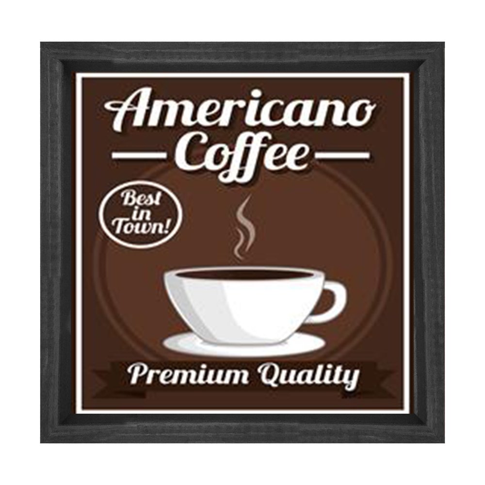 Americano Cafe Reklam Afiş Tablosu Siyah Ahşap Çerçeve - 80x80