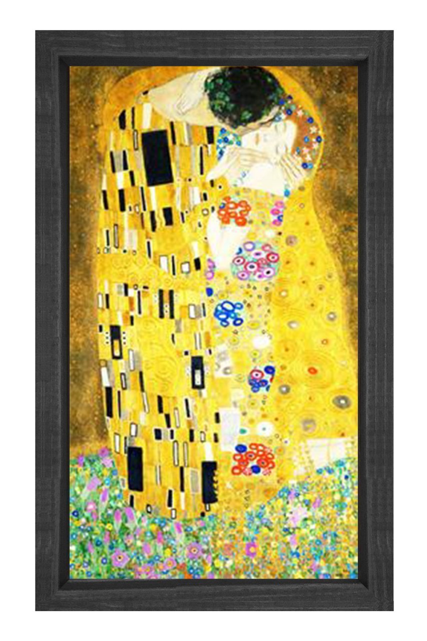 Gustav Klimt Kiss Tablosu Siyah Ahşap Çerçeve - 100x150