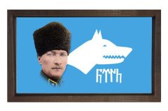 Atatürk Ve Bozkurt Tablosu Kahverengi Ahşap - 50x70