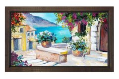 Çiçekler ve Deniz Tablosu Kahverengi Ahşap - 100x150