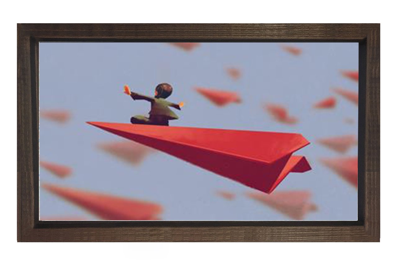 Kağıttan Uçak Tablosu Kahverengi Ahşap Çerçeve - 50x70