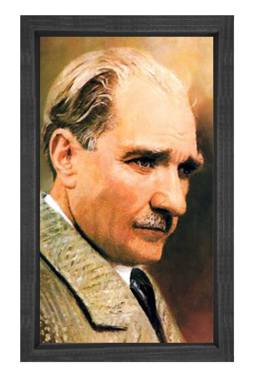 Atatürk Tablosu Siyah Ahşap - 50x90