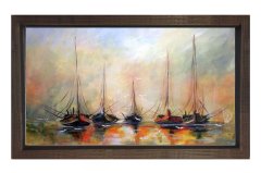 Gemiler Tablosu Kahverengi Ahşap Çerçeve - 50x90