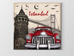 İstanbul Vintage Araba Tablosu Çerçevesiz - 50x50