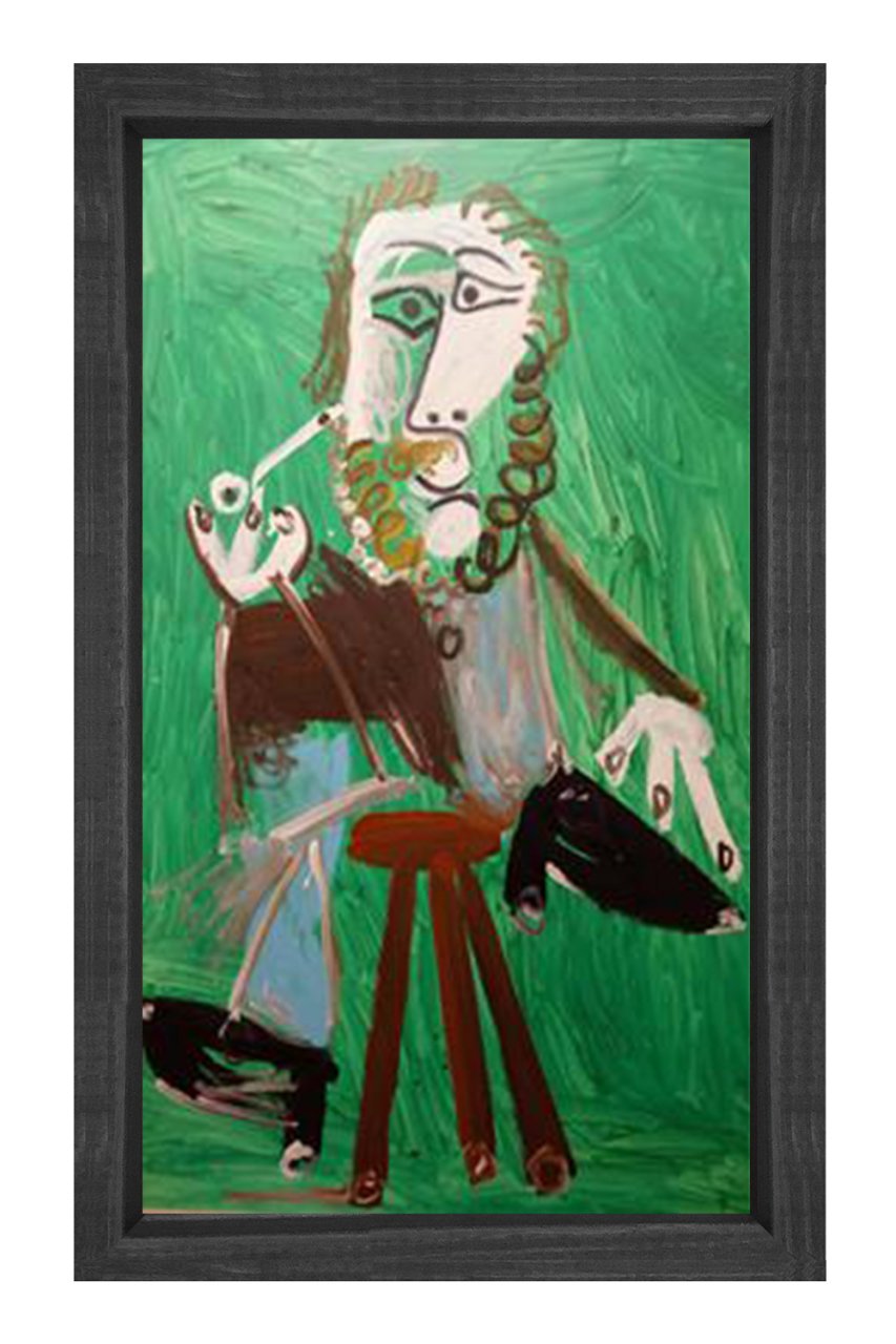 hombre sentado con pipa Tablosu Siyah Ahşap Çerçeve - 100x200