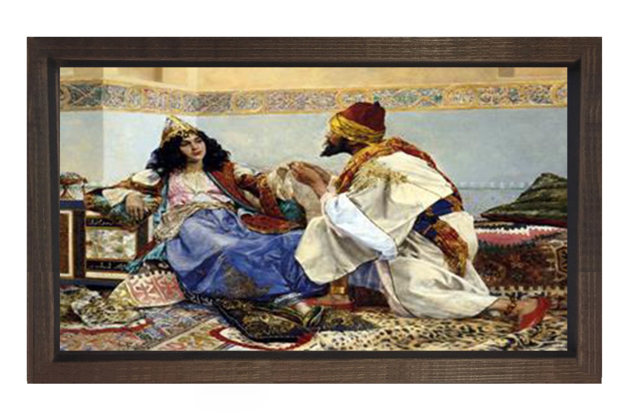 Cariye Ve Adam Tablosu Kahverengi Ahşap Çerçeve - 40x60