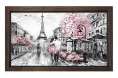 Eiffel  Kulesi Vektörel Tablosu Kahverengi Ahşap Çerçeve - 100x150