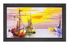 Sulu Boya Gemiler  Tablosu Siyah Ahşap Çerçeve - 50x70
