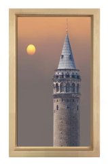 Galata Kulesi Tablosu Naturel Ahşap Çerçeve - 100x200