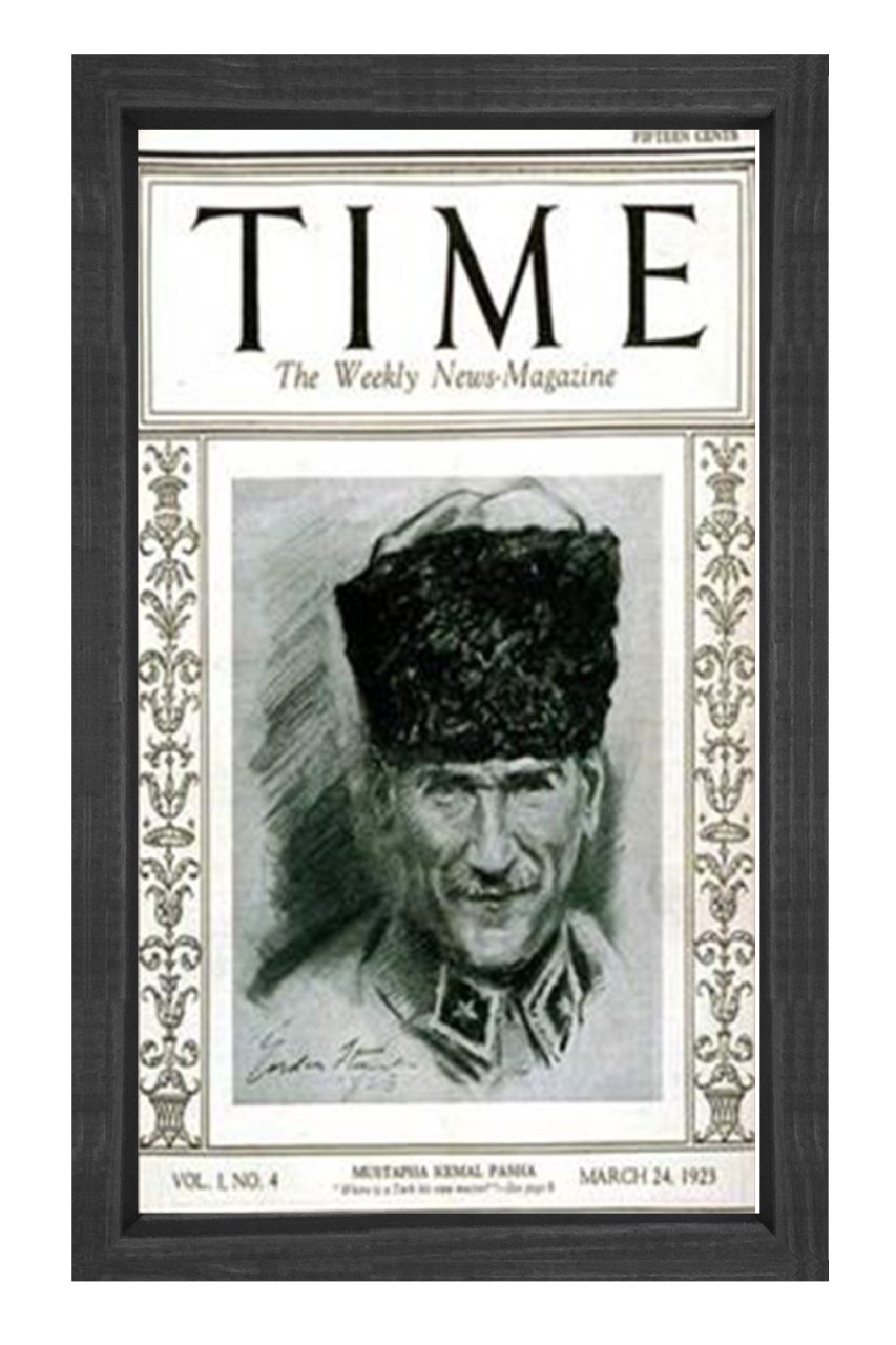 Atatürk Times Kapağı Tablosu Siyah Ahşap - 50x90