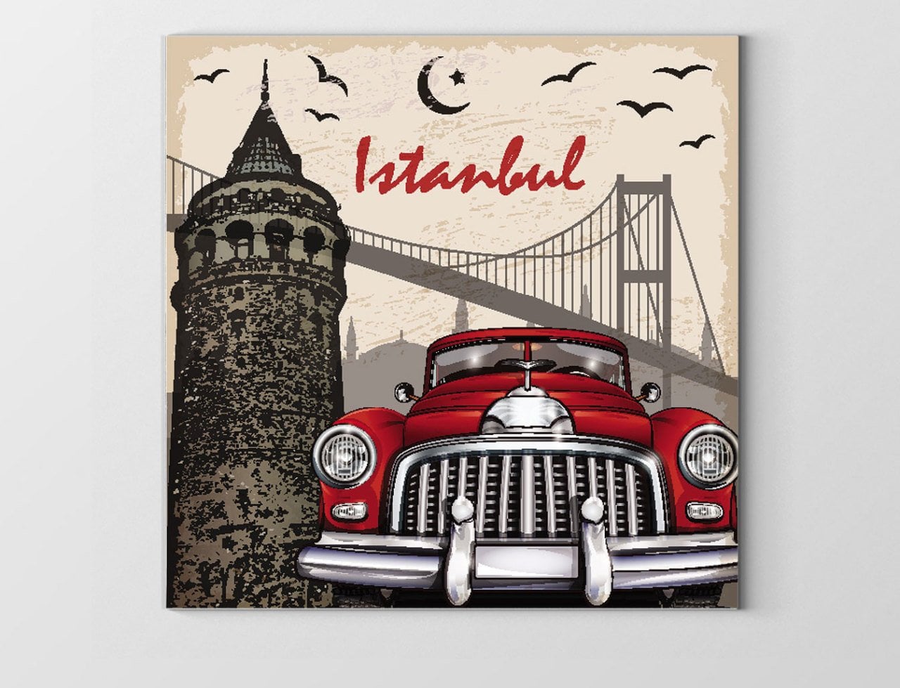 İstanbul Vintage Araba Tablosu Çerçevesiz - 80x80