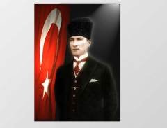 Atatürk Türk Bayrağı Tablosu Çerçevesiz - 50x90