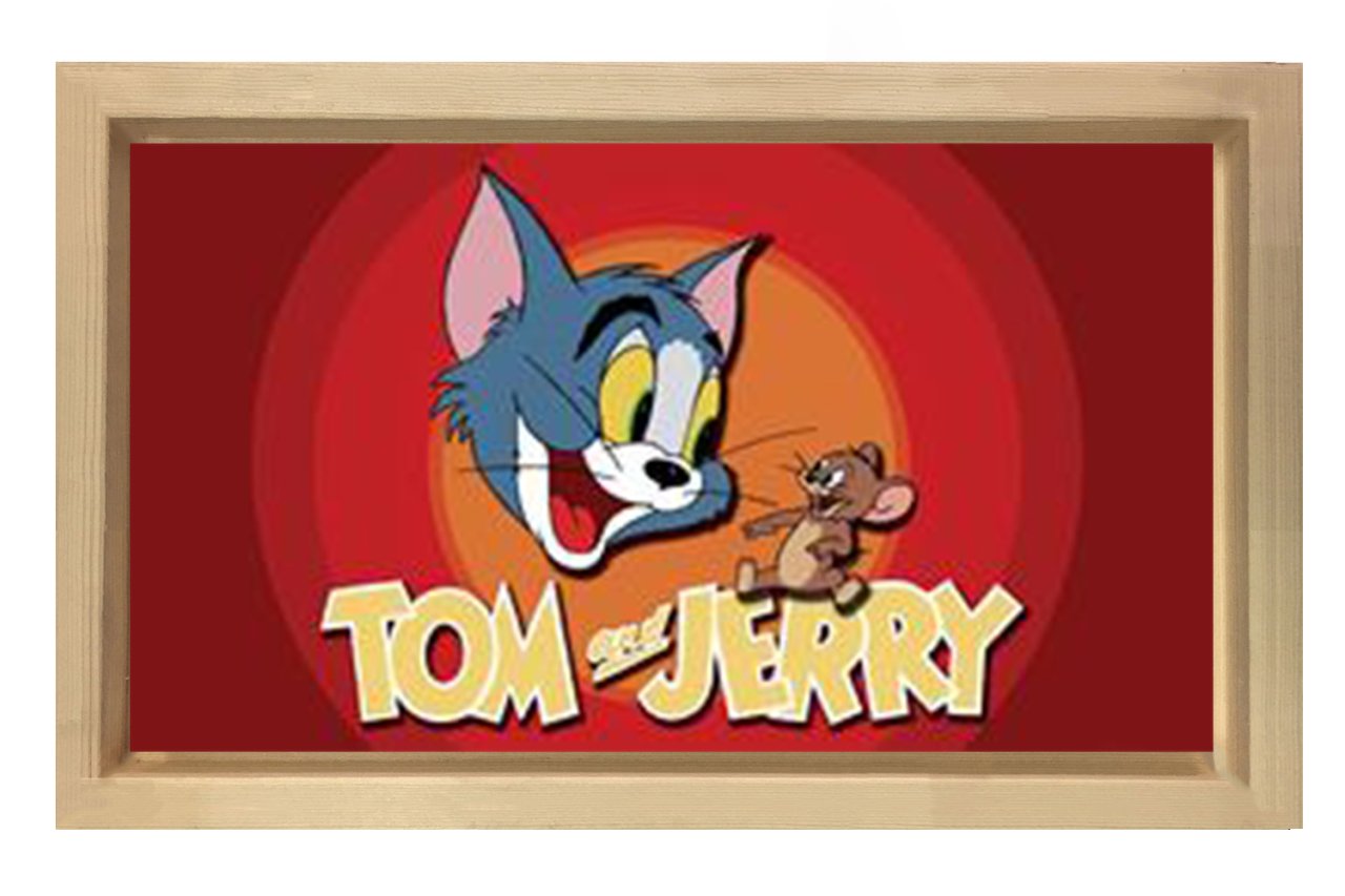 Tom ve Jerry Tablosu Naturel Ahşap Çerçeve - 50x90