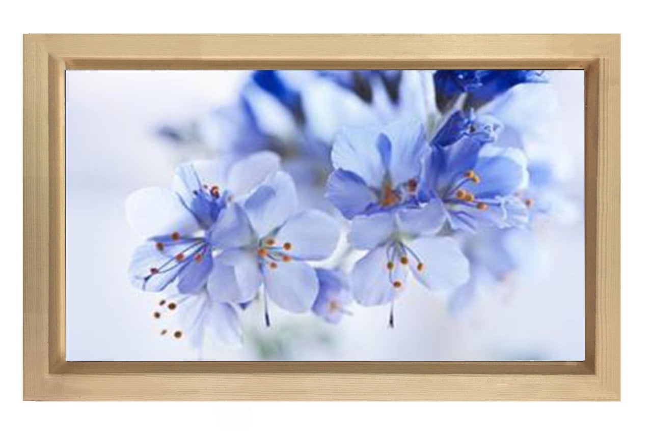 Mavi Menekşeler Çiçekler Tablosu Naturel Ahşap - 50x90