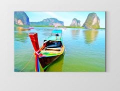 Sakin Göl Ve Kayık Tablosu Çerçevesiz - 50x90