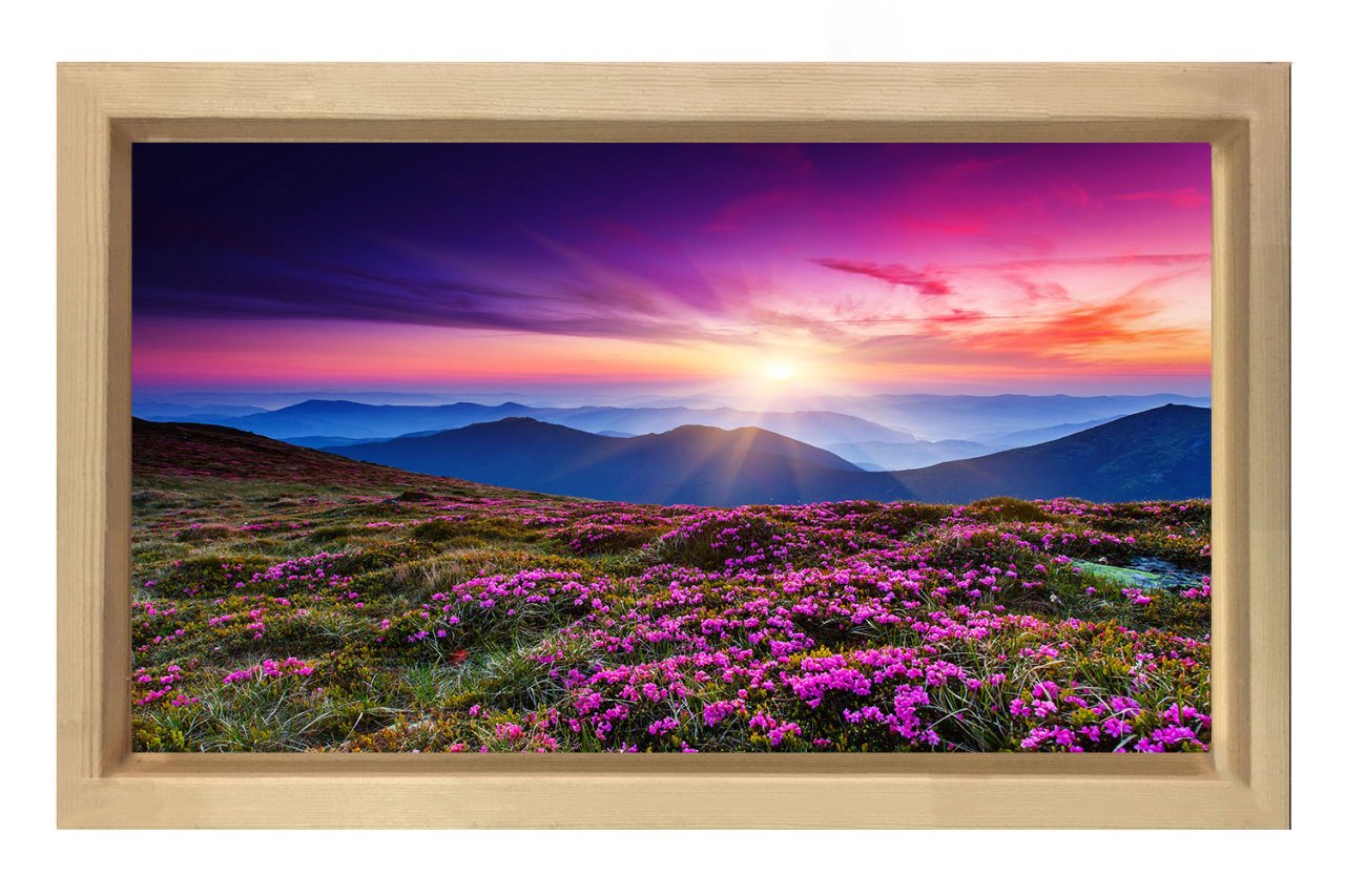 Mor Çiçek Tarlası Manzara Tablosu Naturel Ahşap - 100x200