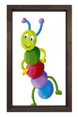 Renkli Tırtıl Tablosu Kahverengi Ahşap Çerçeve - 45x30