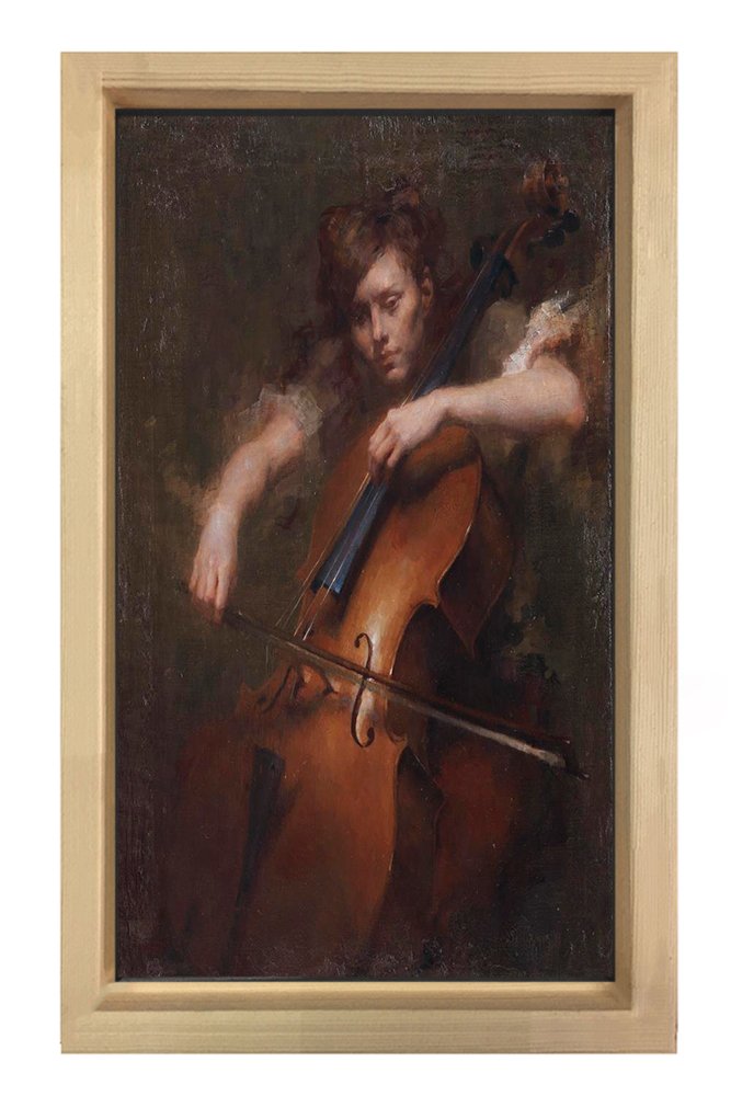 Kemancı Adam Tablosu Naturel Ahşap Çerçeve - 50x90
