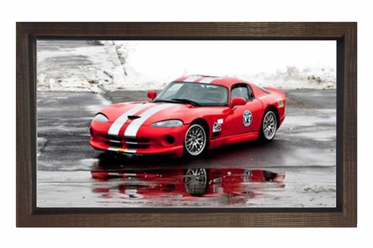 Kırmızı Dodge Viper Tablosu Kahverengi Ahşap Çerçeve - 40x60