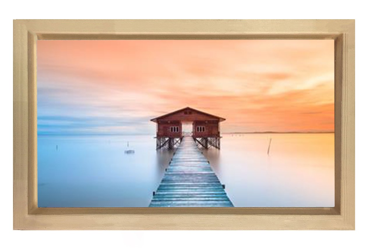 İskele Ve Kulübe Manzarası Tablosu Naturel Ahşap Çerçeve - 40x60