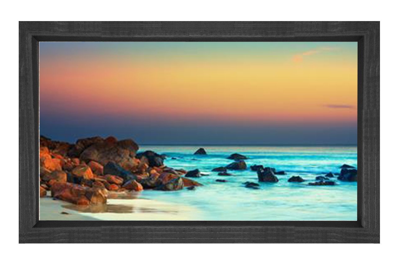 Deniz Kayalık Manzarası Tablosu Siyah Ahşap Çerçeve - 100x200