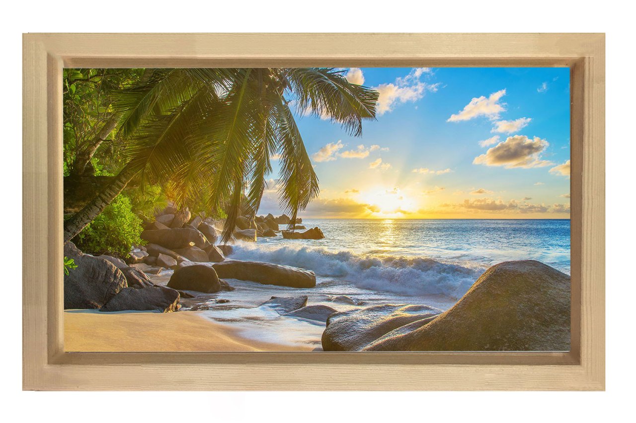 Tropikal Manzara Tablosu Naturel Ahşap Çerçeve - 100x150