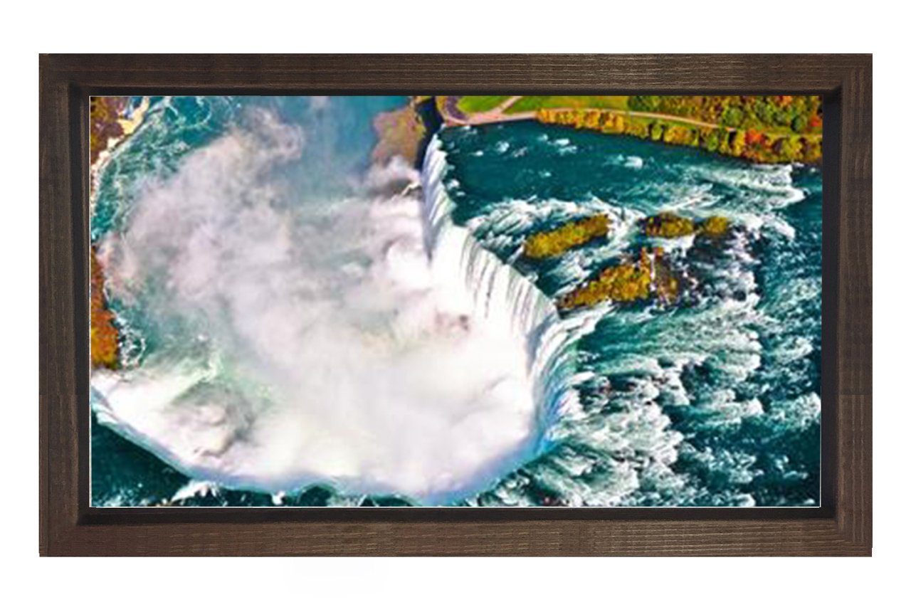 Şelale Yatağı Manzarsı Tablosu Kahverengi Ahşap Çerçeve - 45x30