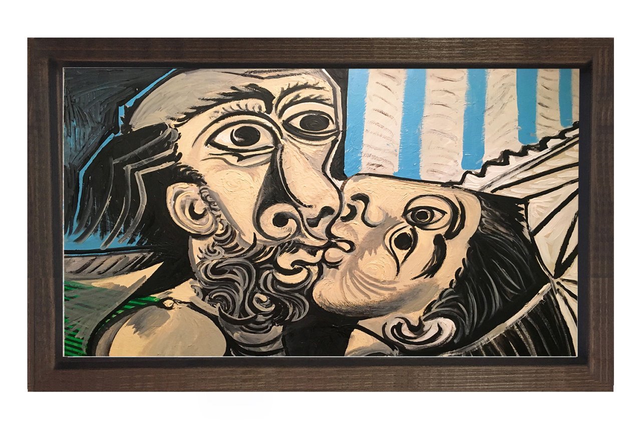 The Kiss Tablosu Kahverengi Ahşap Çerçeve - 50x70