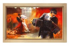 Akerdeoncu Ve Tango Dansı Tablosu Naturel Ahşap Çerçeve - 45x30