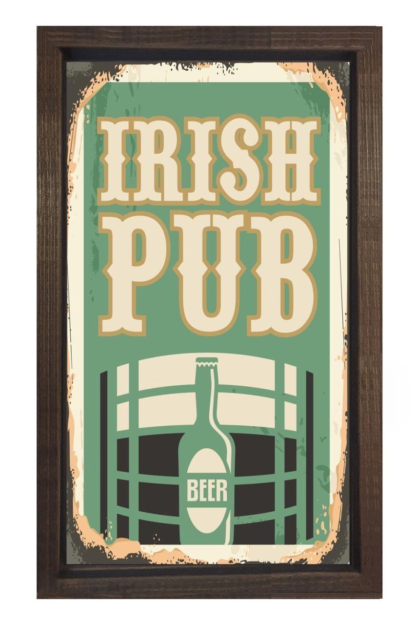 İrish Pub Reklam Afişi Tablosu Kahverengi Ahşap Çerçeve - 100x200