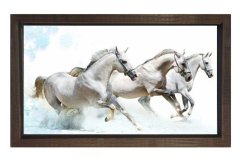 Beyaz Atlar Tablosu Kahverengi Ahşap Çerçeve - 50x90