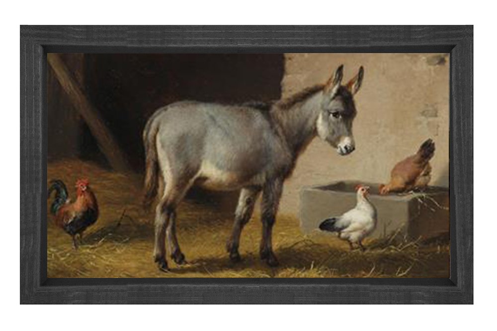 Köy Ahırı Tablosu Siyah Ahşap Çerçeve - 45x30